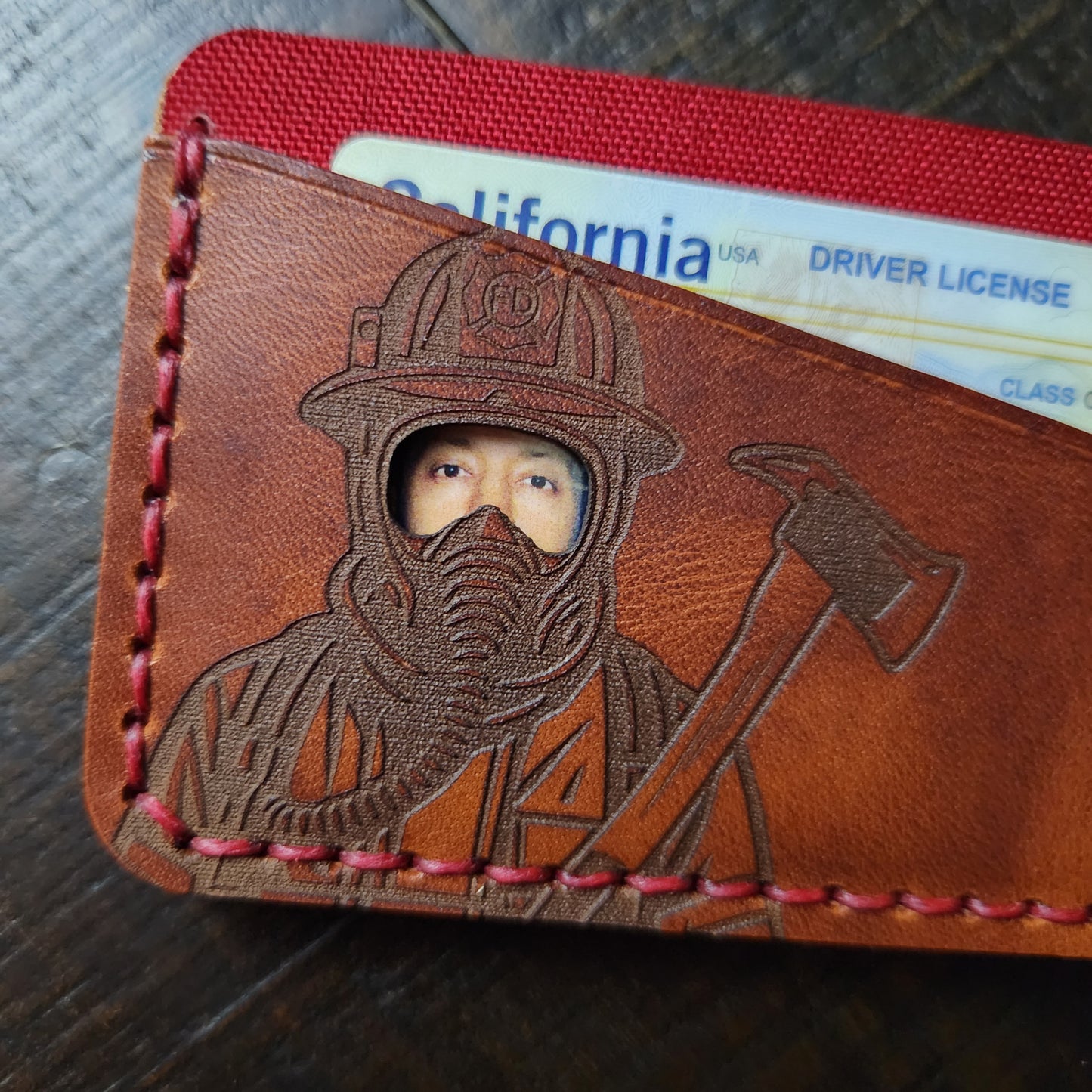 Fire Fighter cardholder with face cutout for ID